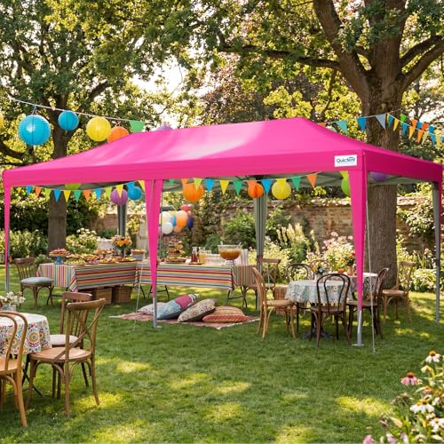 Quictent 10x20 Pop up Canopy Without Sidewalls Easy up Canopy Tent Instant Shelter with Windows for Outdoor Events Parties Weddings Commercials Vendors - color: Pink, size: 10x20 Without Sidewall