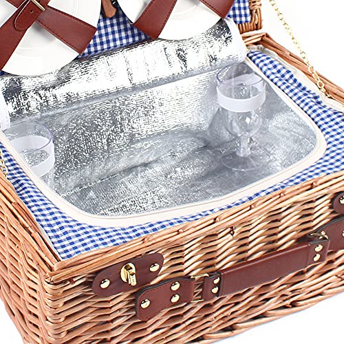 4 Person Picnic Basket, 19 Set Vintage Wicker Basket Picnic Ware Set for 4 Willow Hamper Ware Set