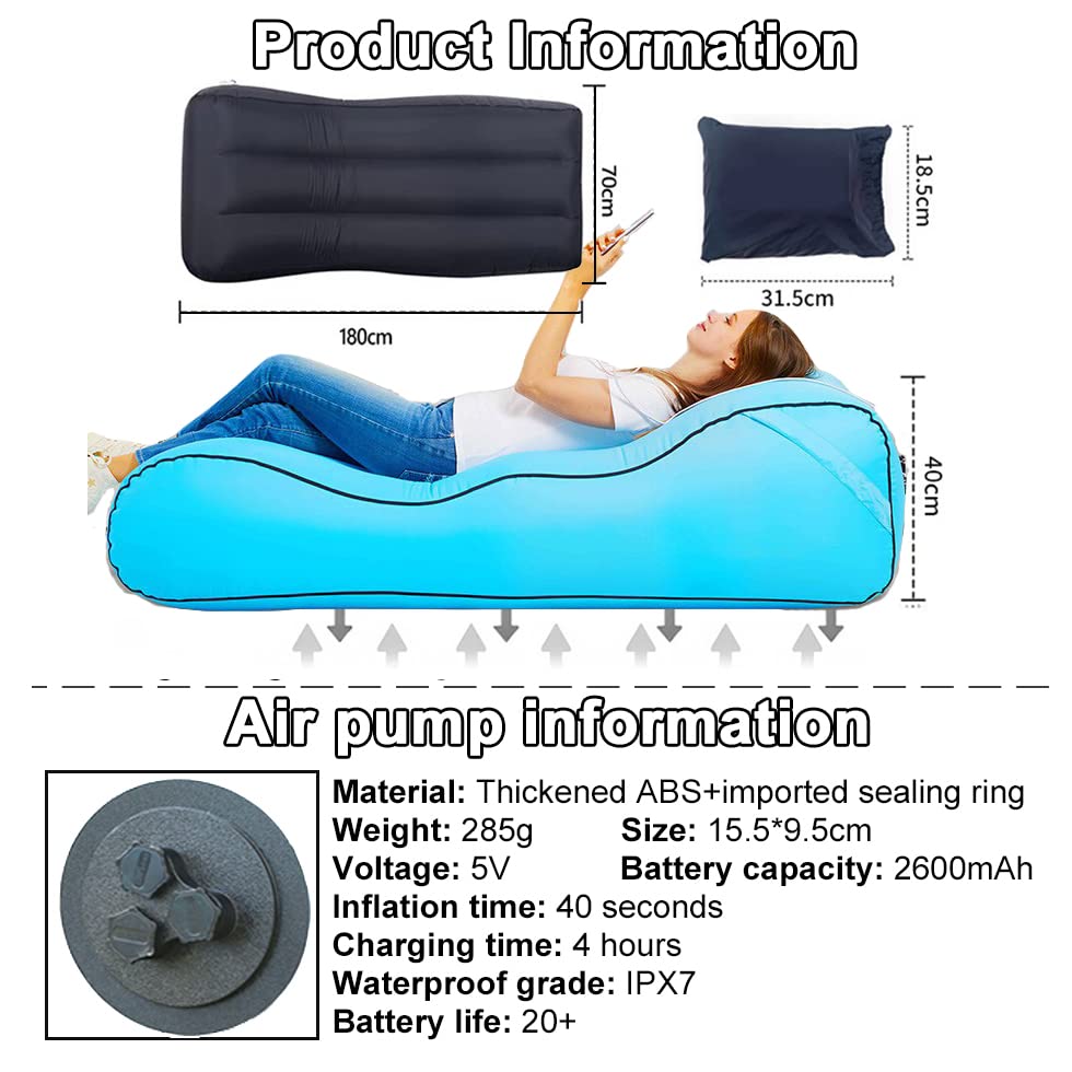 Inflatable Couch Air Chair, Beach Chair for Water Proof & Anti-Air Leaking Design, Blow Up Chair Indoor & Outdoor, Inflatable Lounger Air Chair Sofa Bed Sleeping Bag Couch,Grey - color: Grey