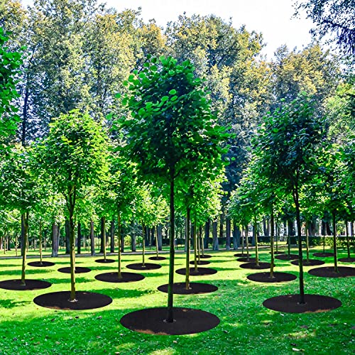 16 Pack Non-Woven Tree Mulch Ring, 16.5 Inch Degradabl Tree Protection Mat, Weed Barrier Round Mats with 16 Staples Stakes for Weed Growth RootProtection Resistant and Reusable