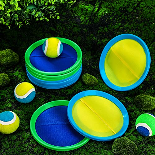 Charniol Kids Toys Toss and Catch Game Set Beach Game Outdoor Ball Sports Games Toss and Catch Ball Nylon Toys for Kids Adults (Blue Yellow,Blue Green,12 Paddles 6 Balls) - color: Blue Yellow,blue Green