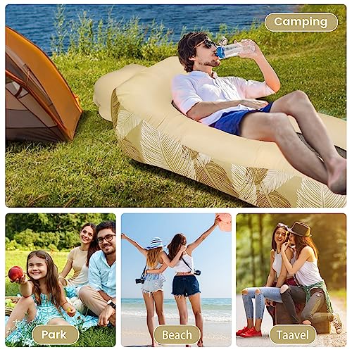 ele ELEOPTION Outdoor Inflatable Camping Couch Waterproof Portable Blow Up Air Sofa Chair Lounger for Backyard Beach Traveling Camping with Compression Sacks (Yellow Feather) - color: Yellow Feather