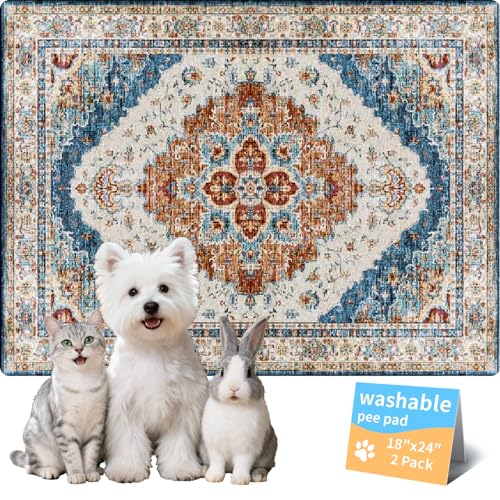 Washable Pee Pads for Dogs, Reusable Puppy Potty Training Pads, Ultra-Absorbent Thick Waterproof Leak-Proof Non-Slip Pads & Mat for Crate, Playpen, Floor, Whelping & Housebreaking , 2 Pack 18"x24" - color: Brick/Blue, size: 18" ×24"(pack of 2)