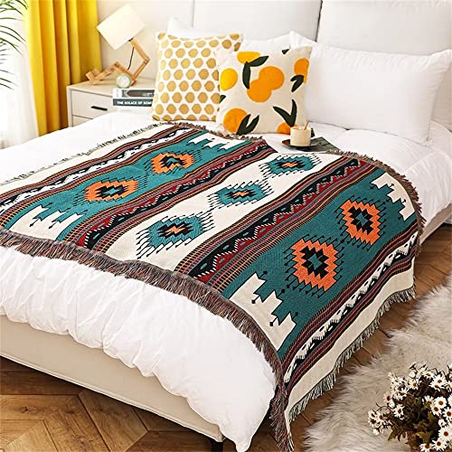 Homesy Boho Throw Blankets Southwestern Bed Throws Cover Reversible Green Aztec Southwest Blanket for Couch Chair Sofa Home Outdoor Beach Car Tent Travel Camping 51"x63" - color: Green, size: 51"x63"