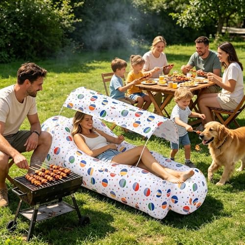 Air Lounger Sofa - Inflatable Camping Couch with Built in Sun Shade Canopy, No Pump Blow Up Air Bed Lounge Chair for Outdoor Travel Beach Picnic Backyard Hiking Relax Portable Resting Furniture