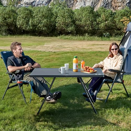 EVER ADVANCED Large Camping Table for 4-6 Person, Portable Folding Aluminum Table with Carrying Handle, Suitable for BBQ, Picnic, Camping and Indoor Use, Support up to 130LBS, Gray - color: Grey
