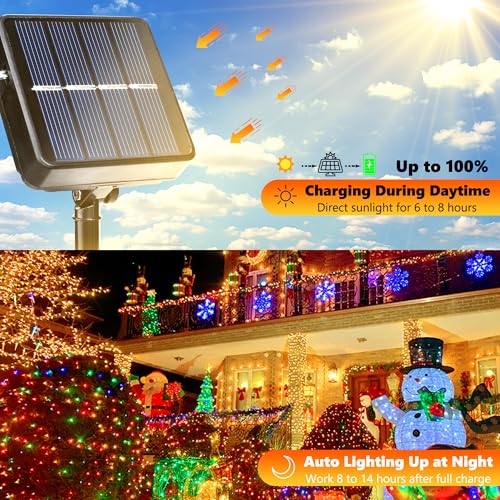 Joomer Solar Christmas String Lights, 39FT 100LED Waterproof Outdoor Lights with 8 Modes Twinkle Fairy Light for Garden, Patio, Yard, Tree and Christmas Decor (Multicolor) - color: Multicolor