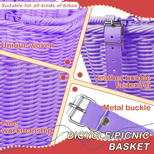 Wicker Picnic Basket for Kids, Small Woven Rattan Basket with Handles Purple Garden Harvest Hamper Basket Empty for Storage Toy Flower Wedding - color: Purple