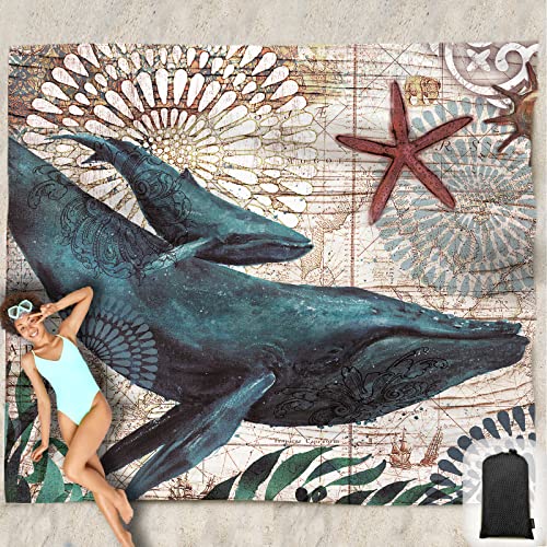 Beach Blanket Waterproof Sandproof Oversized 95”x 80”,Sand Free Beach Mat with Corner Pockets,Portable Mesh Bag for Beach Festival,Picnic,Travel and Outdoor Camping (Dolphin) - color: Dolphin