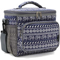 FlowFly Insulated Reusable Lunch Bag Adult Large Lunch Box for Women and Men with Adjustable Shoulder Strap,Front Zipper Pocket and Dual Large Mesh Side Pockets,Elephant - color: Elephant