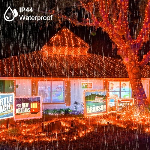 weillsnow 164FT 500 LED Orange Halloween Lights, 8 Modes Waterproof Plug in String Lights for Halloween Indoor Outdoor Yard Party Wedding Garden Home Decorations (Orange) - color: Orange, size: 164FT