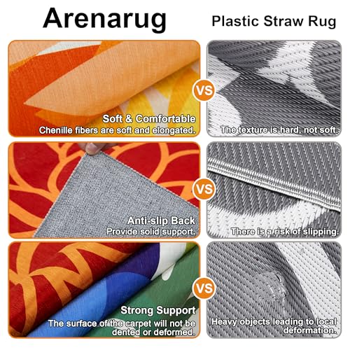 Colorful 9x12 Outdoor Area Rug Washable Multicolored Patio Rug Tropical Botanical Floral Chenille Waterproof Outdoor Carpet Non-Slip for Deck, Backyard, Porch, Rainbow - color: Multi Colored, size: 9' x 12' (Rectangular)