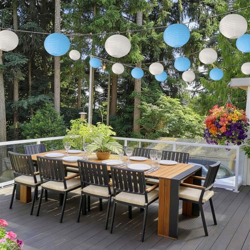 KNONEW 10 Pack White Outdoor Silk Lanterns Decorative, 10inch Waterprooof Outside Indoor Chinese Hanging Round Lanterns for Weddings, Birthdays, Parties Decoration (Blue and White) - color: Blue and White, size: 10Pcs