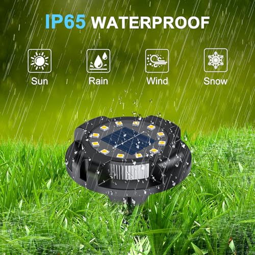 Solar Pathway Lights Outdoor 12 Packs, Bright White 16 LEDs Solar Ground Lights Walkway Lights with Side Light, Waterproof Solar Deck Light for Yard Walkway Garden Poolside Driveway Decorations - color: White