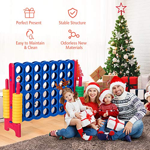 Costzon Giant 4-in-A-Row, Jumbo 4-to-Score Giant Game Set for Kids & Adults, Indoor Outdoor Yard Connect Game, 3.5FT Tall with 42 Jumbo Rings & Quick-Release Slider, Perfect for Family & Party Games - color: Blue/Red