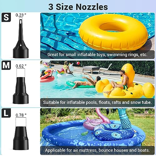 Dr.Meter Air Pump for Inflatables: AC 110V Air Mattress Pump with 3 Nozzles - Quick-Fill Electric Inflator Deflator for Inflatable Pool Raft Bed Boat Floats Swimming Rings Yoga Balls - style: HT-166