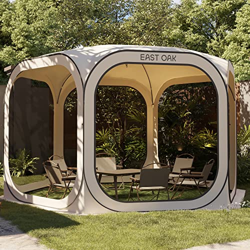 East Oak Screen House Tent Pop-Up, Portable Screen Room Canopy Instant Screen Tent 12 x 12 FT with Carry Bag for Patio, Backyard, Deck & Outdoor Activities, Beige - color: Beige, size: 12×12 FT