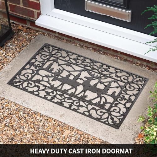 CT Copper Tailor Heavy Duty Cast Iron Doormat,Rectangle Outdoor Mat,Non-Slip Front Door Mat,Entrance Mat,Shoe Scraper,23.23”x 15.35”,Sika Deer Pattern Design - color: Sika Deer
