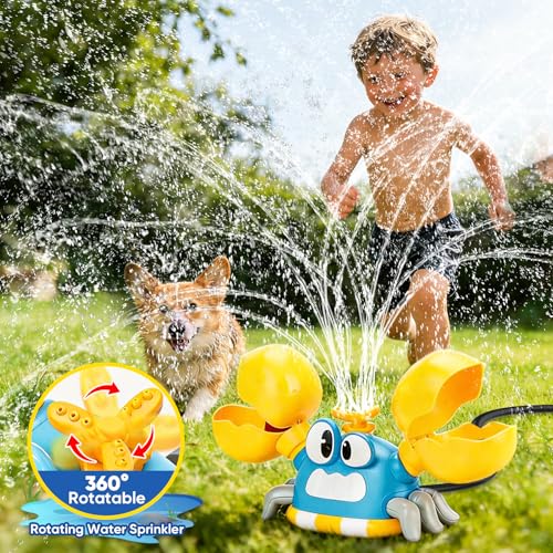 Water Sprinkler for Kids Toddlers, 4 in 1 Crab Sprinklers for Yard with 3 Spray Patterns & 4 Bean Bags for Toss Game, Kids Sprinklers for Outside Backyard, Summer Toys Water Fun for Kids 3 4 5 6 7 8 - color: Blue