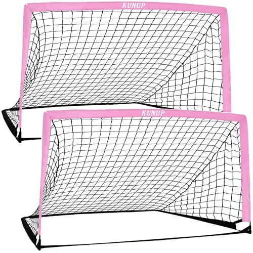 2 of 5×3 6x4 9x5 FT Portable Kids Soccer Goals Set, Foldable Soccer Practice Nets for Backyard with Carrying Bag for Toddler Youth Pop Up Soccer Training Equipment Indoor Outdoor Sports Game Gift - color: Pink, style: 6x4FT