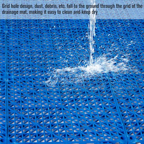 12 Pcs Drainage Mat Modular Interlocking Cushion 11.8" x 11.8" Interlocking Garage Floor Tiles Non-Slip Splicing Interlocking Rubber Floor Tiles for Drain, Deck, Pool, Outdoor/Indoor (Blue) - size: 11.8"x11.8" Blue