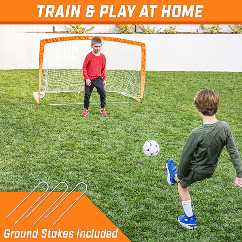 GoSports Portable Soccer Goals for Kids - 13 Color Options - Choose 4 x 3 ft or 6 x 4 ft - Team Tone Pop Up Nets for Backyard - color: Orange, style: 6 ft x 4 ft