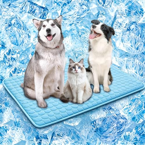 SOMOYA Dog Cooling Mat (Q-Max>0.4) Pet Cooling Pads Blanket Sleeping Kennel Mat,Ice Silk Cool Mat Pad Breathable Dog Bed Mats Beach for Large Dogs Cats (Blue, 39x59 in) - color: Blue, size: 39x59 in