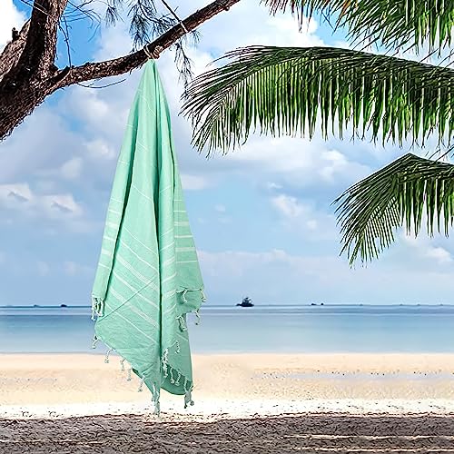 HILLFAIR Cotton Turkish Beach Towels, Quick Dry Lightweight Sand Free Peshtemal Towel for Bath Swim Yoga Spa Travel, Beach Accessories, Oversized Cotton Turkish Towels (39 x 72 inch- 4 Pack Mint) - color: Mint, size: 39 x 72 inch ( Beach towel - 4 PACK )