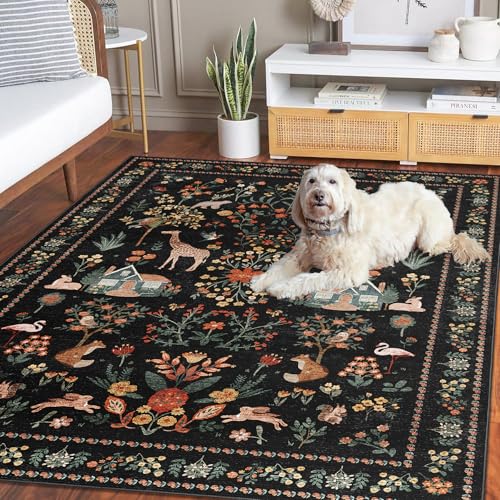 Black Rug Door Mat Indoor Entrance, 2x3 Rug Washable Boho Floral Botanical Animal Small Area Rug, Non-Slip Low Pile Throw Rugs for Kitchen Front Door Indoor Entrance Entry, Laundry, Bathroom - color: B#black (Animal), size: 2' x 3' (Rectangular)