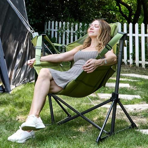 TIMBER RIDGE Hammock Camping Chair, Oversized Swinging Hammock Chair with Adjustable Back and Seat for Outdoor Lawn, Sports, Supports 400lbs, Green - color: Green