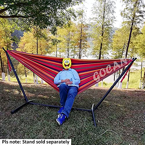 GOCAN Brazilian Double Hammock 2 Person Extra Large Canvas 250x160cm Total Length 350cm Load 500lb Cotton Hammock for Garden Outdoor and Indoor Rainbow(98 * 65'') - color: Rainbow Stripe, size: XXX-Large