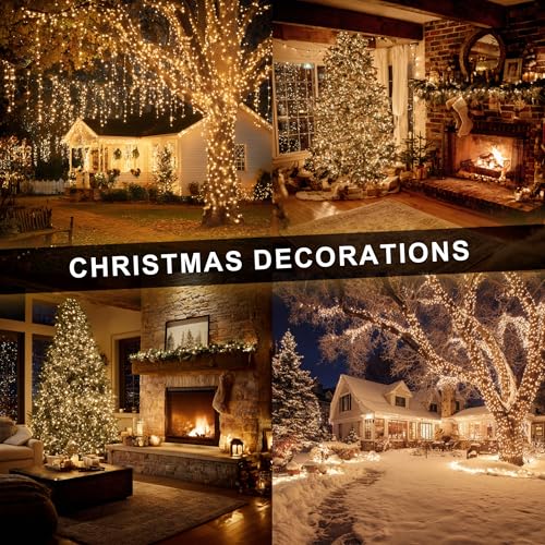 Dazzle Bright Christmas String Lights, 600 LED 196 FT Waterproof Green Wire String Lights with 8 Lighting Modes Timer, Christmas Decorations Outdoor for Party Yard Garden Xmas Tree Decor, Warm White - color: Warm White, size: 600 LED