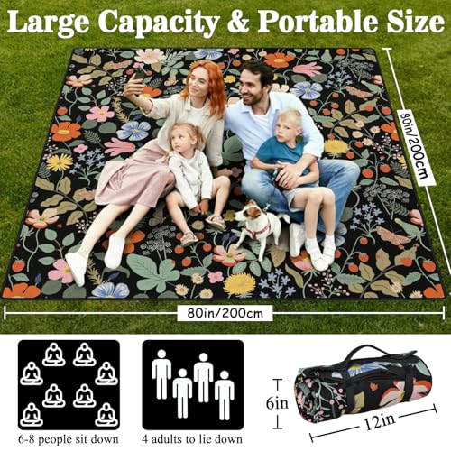 Picnic Blankets Waterproof Foldable Extra Large,80"x 80" Outdoor Beach Blanket Sandproof,3-Layer Lightweight Handy Mat Tote Picnic Camping Rugs for Outside Your Rv (Strawberry Floral) - color: Picnic Blankets 5