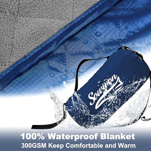 Waterproof Outdoor Blanket 92”X 60” Packable, Stadium Blankets for Camping with Quilted Fleece Lining, Large Windproof Emergency Throw Mat for Garss Picnic Hiking Road Trip, Machine Washable, Navy - color: Fleece Navy-300 Gsm, size: 92"x 60"