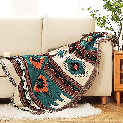 Homesy Boho Throw Blankets Southwestern Bed Throws Cover Reversible Green Aztec Southwest Blanket for Couch Chair Sofa Home Outdoor Beach Car Tent Travel Camping 51"x63" - color: Green, size: 51"x63"