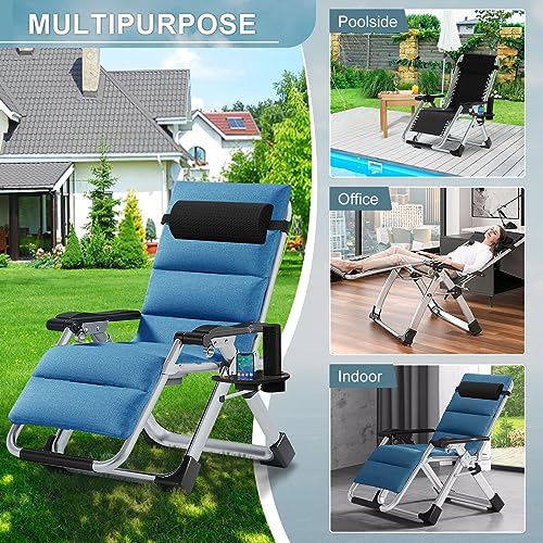 ABORON Zero Gravity Chair,Premium Outdoor Lawn Folding Lounge Chairs,Sturdy Adjustable Reclining Patio Chairs with Removable Cushion,Headrest & Tray - color: Sliver & Sky Blue