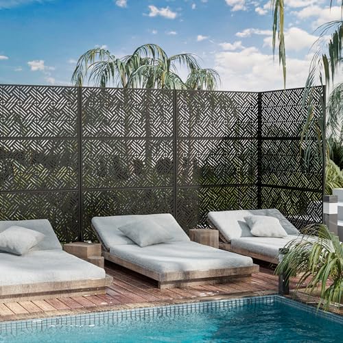 Casaphoria Metal Privacy Screen Outdoor, 72" H x 47" W Freestanding Decorative Privacy Screen for Patio Deck Balcony Garden with Stable Base, Black-Boris - color: Black Boris