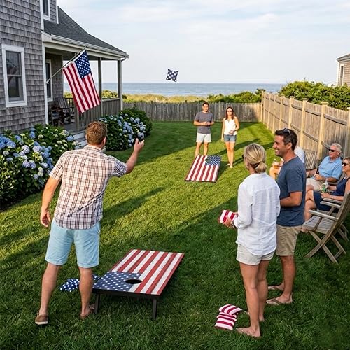 Cornhole Board Set Cornhole Games for Adults Portable Choose Regulation or Tailgate Size - style: 4' x 2' Flag