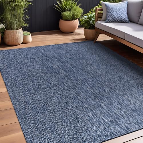 Beverly Rug Indoor Outdoor Rug 9x12, Washable Outside Carpet for Patio, Deck, Porch, Solid Modern Area Rug, Water Resistant, Azure Blue - color: Solid - Azure Blue, size: 9' x 12' (Rectangular)