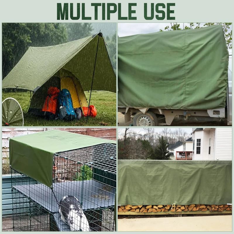 12x16 Heavy Duty Canvas Tarp, 350 GSM Canvas Tarp with Grommets, UV & Water Resistant 12oz Multipurpose Tarpaulin for Camping, Canopy Tent, Roof, Woodpile, Trailer Equipment, Olive Drab - size: 12x16