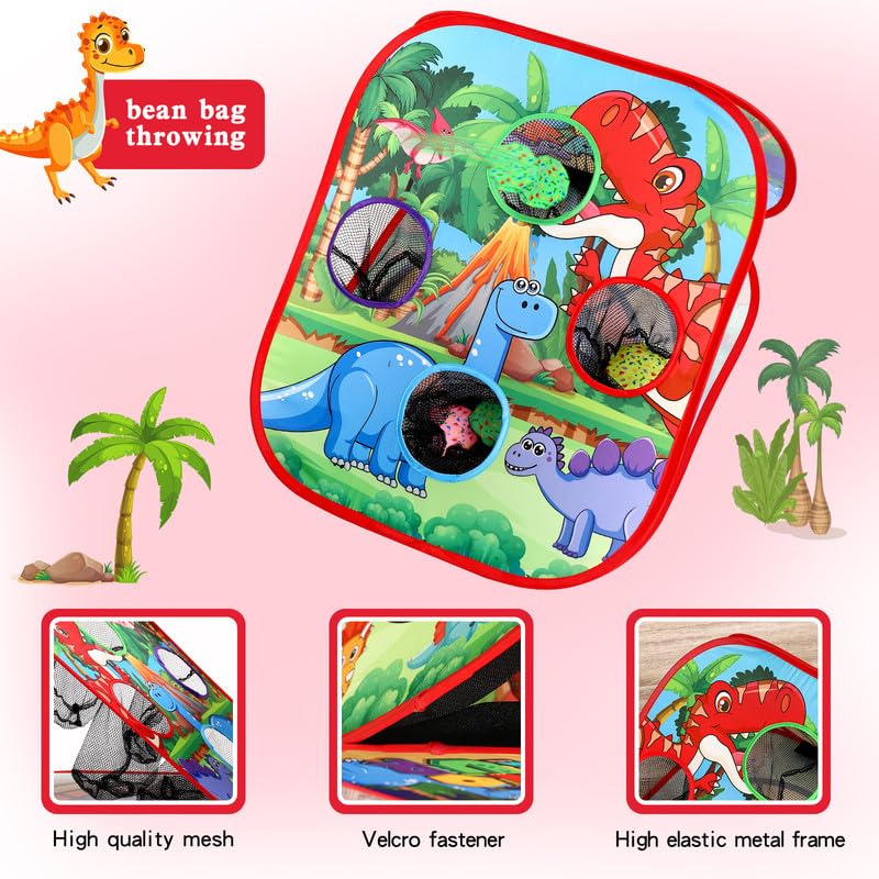 Bean Bag Toss Game for Kids/Double-Sided Foldable Cornhole Board/Backyard Beach Yard Outdoor Toys for Kids Ages 4-8/5-Second Setup/Party Supplies for Kids - color: DINO