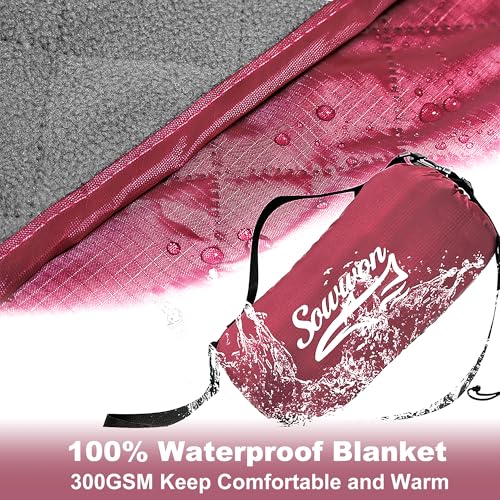 Waterproof Outdoor Blanket 82”X 55” Packable, Stadium Blankets for Camping with Quilted Fleece Lining, Large Windproof Emergency Throw Mat for Garss Picnic Hiking Road Trip, Machine Washable, Wine - color: Fleece Wine-300 Gsm, size: 82"x 55"