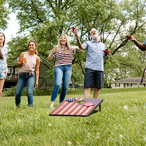 Cornhole Set 4x2 and 3X2 Regulation Size Corn Holes Sets with Carrying Bags & 8 Bean Bags Cornhole Boards Bean Toss Games for Adults Family Outdoor Beach Lawn Outside Backyard Games - style: Classic Flag 3’x2’
