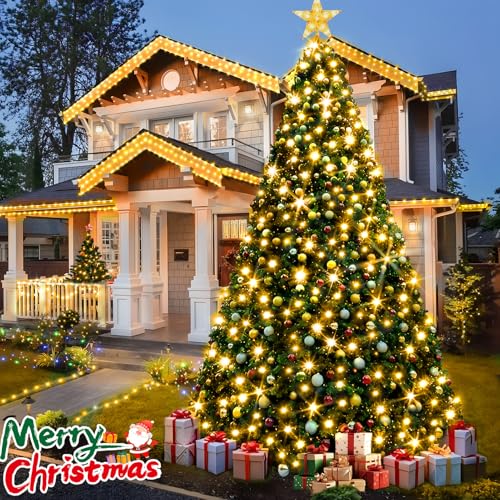 KNONEW 197FT 500 LED Christmas Lights Outdoor String Lights 8 Modes & Memory Fairy Light Plug in Waterproof LED String Lights for Xmas Yard Tree Wedding Party Holiday Decorations (Warm White) - color: Warm White, size: 197FT 500 LED