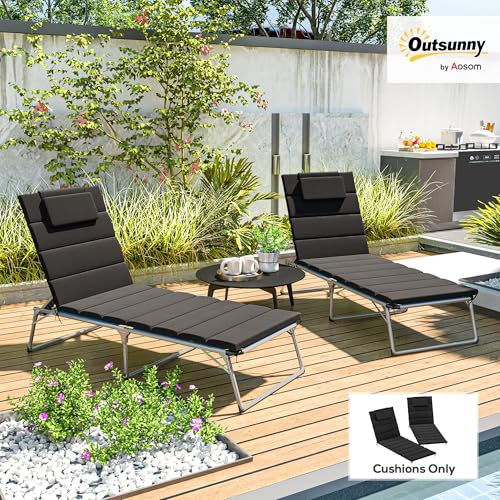 Outsunny Outdoor Lounge Chair Cushion Set of 2, 80" x 26" UPF50+ 230gsm Olefin and 25D High-Density Foam, Foldable Patio Chaise Lounge Cushion Set, Fade Resistant for Lawn Pool, Black