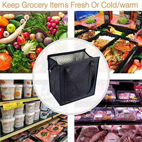 2PCS Refrigerator Grocery Bag,Cooler Bag,Zipper,Black,Blue