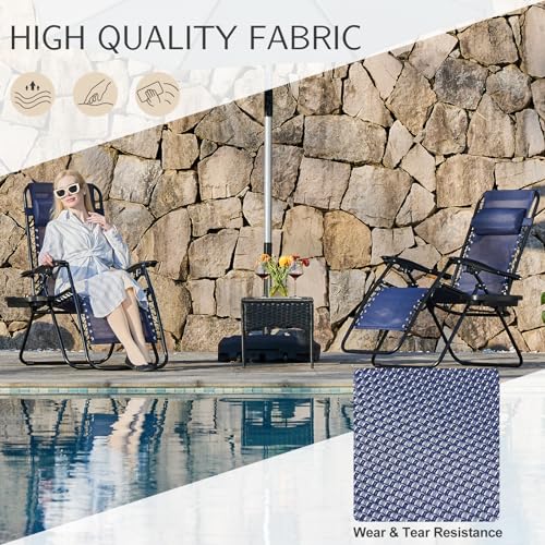 Sweetcrispy Zero Gravity Chairs Set of 2, Outdoor Folding Reclining Lounge Chair with Cup Holder Tray & Adjustable Pillow, Portable Camping Beach Patio Poolside Lawn Yard Chair, Classic Blue - color: Classic Blue