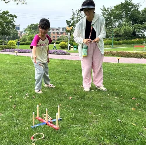 TOWO Wooden Ring Toss Game – Quoits Throwing Tossing Toy for Kids & Adults – Outdoor & Indoor Lawn Game for Family Fun Gift – Classic Rope Toss Game for Garden, Beach, Camping, Travel & Party Games