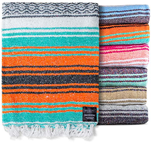 Benevolence LA Authentic Handwoven Mexican Blanket | Yoga Blankets, Outdoor, Picnic, Beach, Camping | Equestrian Saddle | Serape 50x70 inches - Mandarin, Pack of 1 - color: Mandarin
