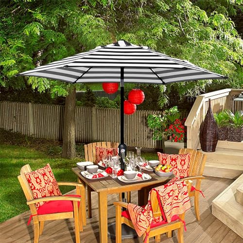 Blissun 7.5 ft Patio Umbrella, Yard Umbrella, Outdoor Market Umbrella with Push Button Tilt Crank (Black&White) - color: Black & White stripe
